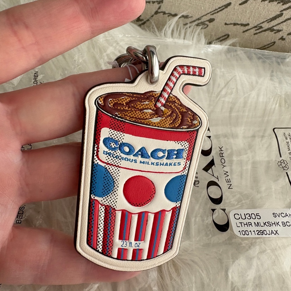 Coach Cream Leather Keychain NWT